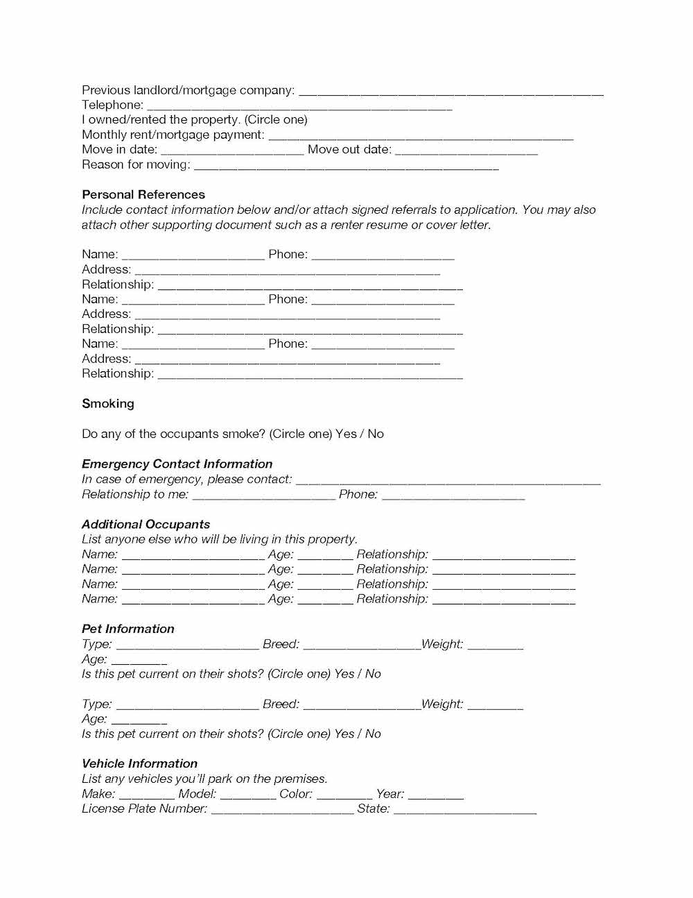 sample rental application form #1