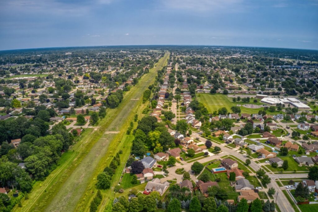 Aerial view of sunny Sterling Heights, MI