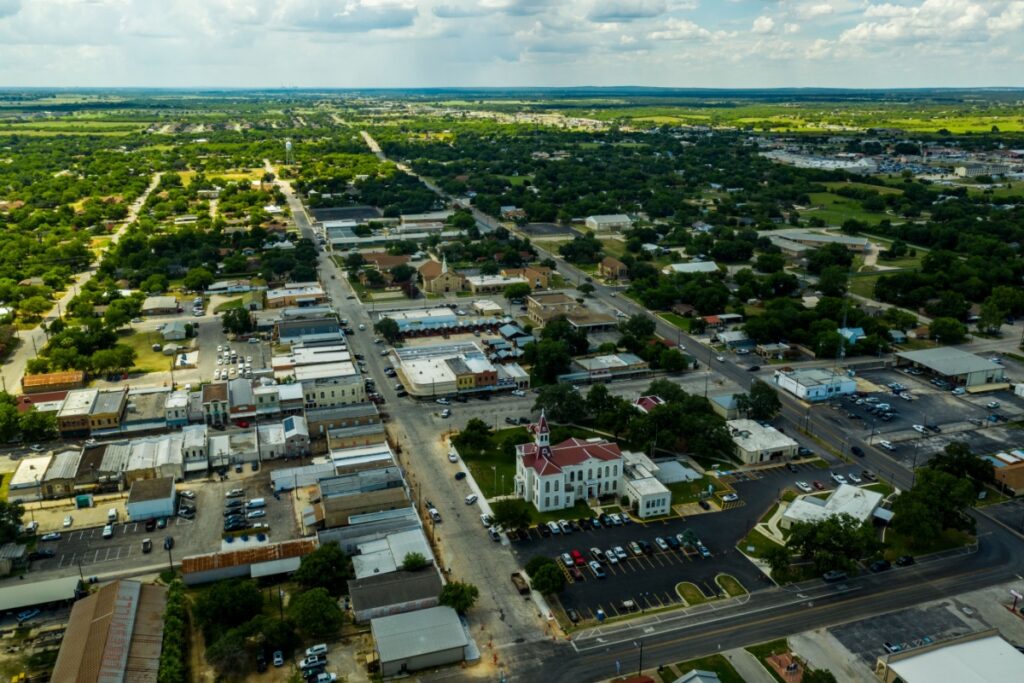 Aerial view of an overcast day in Balcones Heights, TX