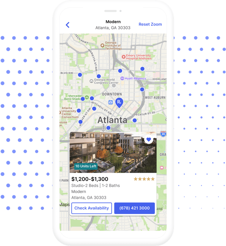 Rent. App Map Search Results Page